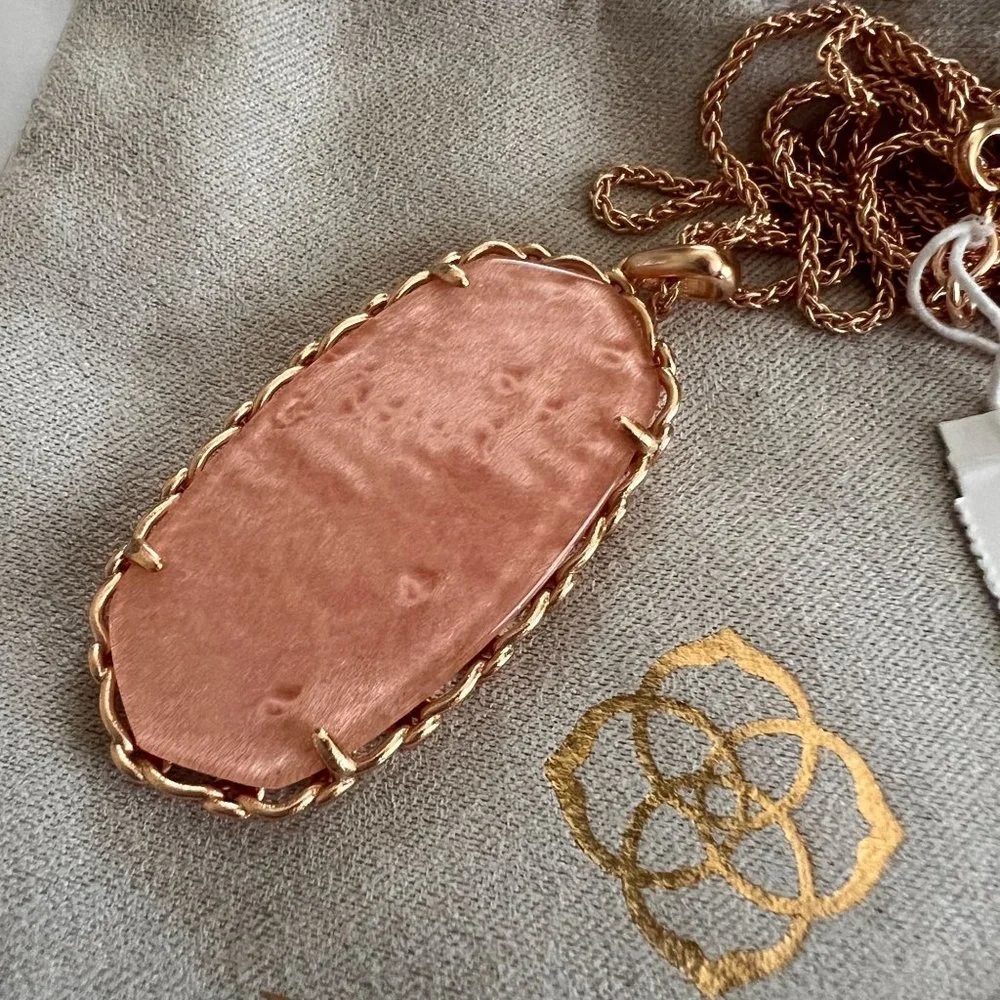 NWT Kendra Scott Macramé Reid Statement Necklace in Blush Wood 14k Rose … - Picture 6 of 15